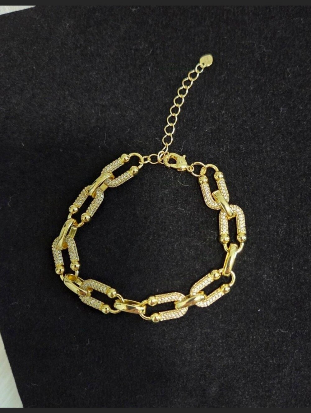 Gold Pavé Link Chain Bracelet Adjustable Crystal Bracelet